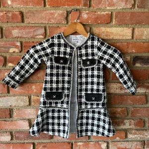 Black and White Tweed Checkered Girls Coat